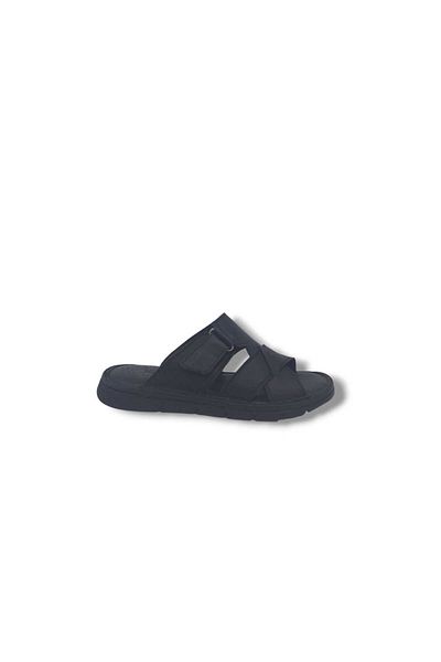 Zerhan 566 Men's Black Genuine Leather Velcro Comfort Pillow Sole Slippers