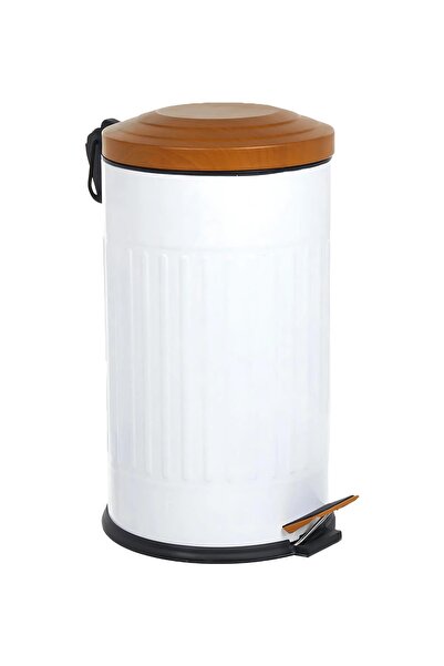 Eforeca Eforeca Beyaz-Ahşap 16L Çizgili/Grooved Retro Wood Çöp Kovası
