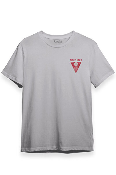Kretas تي شيرت رمادي للجنسين بشعار سبوتنيك ريترو CCCP سوفيتي لعلوم الفضاء الفضائية تي شيرت مطبوع مسبقًا