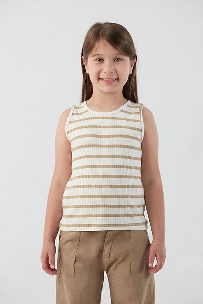 Fulla Moda Striped Ribbed Halter Neck Lycra Girl's Bodysuit