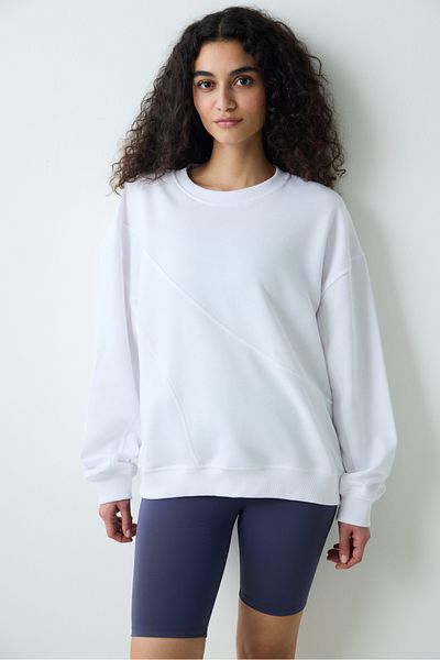Penti White Curved Stitched Relaxed Fit Sweatshirt