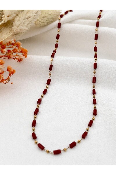 Siya Silver Topçuklu Boncuklu Çelik Kolye