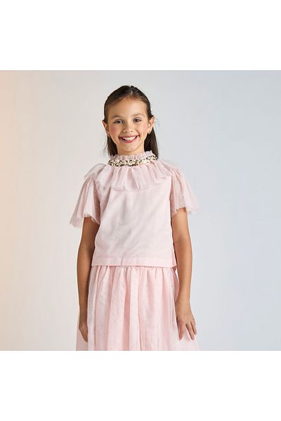 Juniors Embellished Top With Ruffle Detail