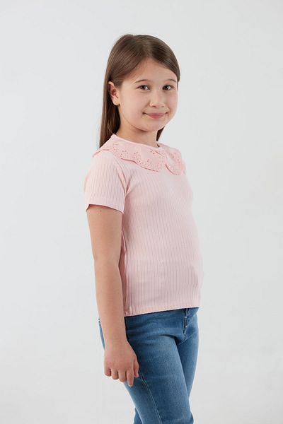 Fulla Moda Baby Collar Ribbed Girl's T-Shirt