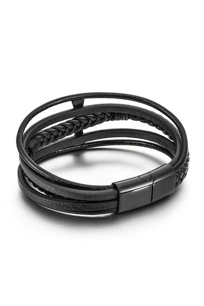 Toro Nero Brățară bărbătească din piele naturală, neagră, cruce
