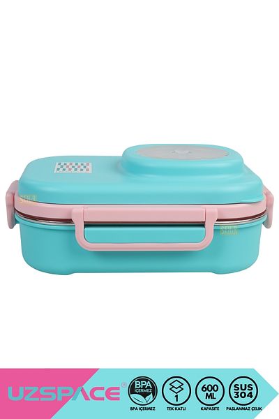 Uzspace Bento 1100ml Lunchbox New Collection Single Layer 3 Compartment Steel Lunch Box with Bowl