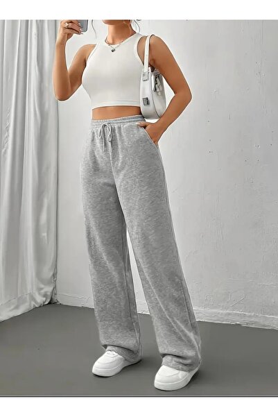 FATSANY بنطال رياضي فضفاض بأرجل مستقيمة باللون الرمادي للنساء
