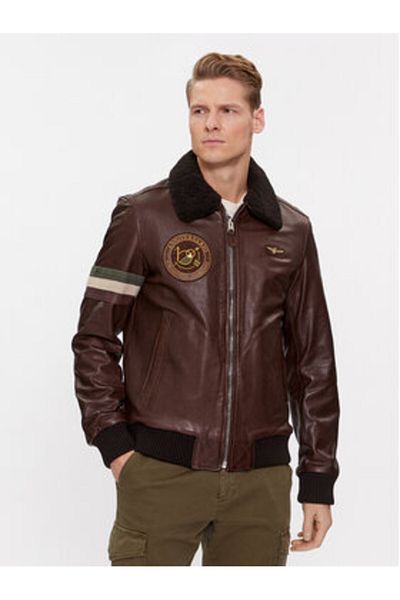 Aeronautica Militare Jachetă de piele pentru bărbați 232PN933PL147 maro
