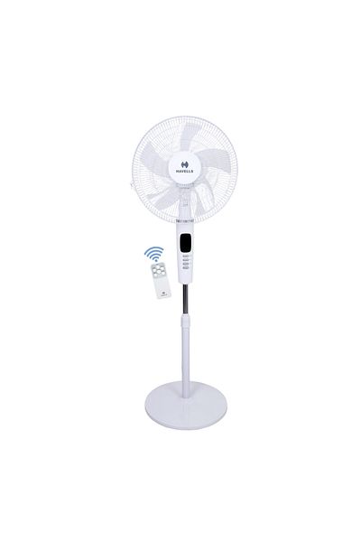 HAVELLS Rigo Pedestal Stand Fan with Remote White 400Mm | 3 Speed Levels & Adjustable Height