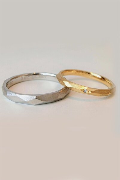 Cem Aykan Kuyumculuk Bratislava Cift Pırlanta Tasli Dövme Alyans Çift - Ak614