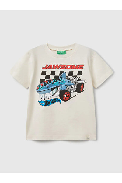 Benetton Boy's Hot Wheels Tshirt 1-6 Years Ecru