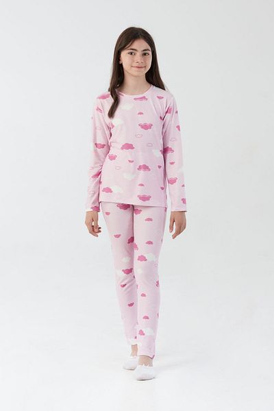 Fulla Moda Cloud Patterned Suede Girls' Pajama Set