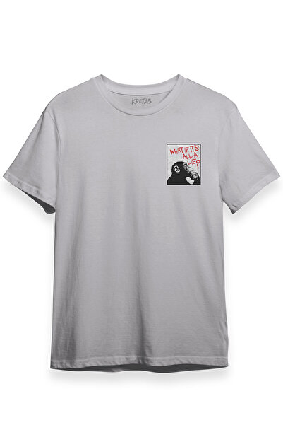 Kretas Unisex siva T-shirt Šta ako je sve to laž Evolucija Nauka Filozofija P...