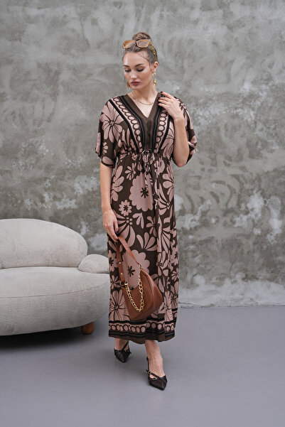 NAVY Φόρεμα από βισκόζη με λαιμόκοψη V, μανίκια νυχτερίδα και σχισμή, με ζώνη