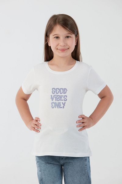 Fulla Moda Κοριτσίστικο μπλουζάκι με κείμενο μόνο Good Vibes