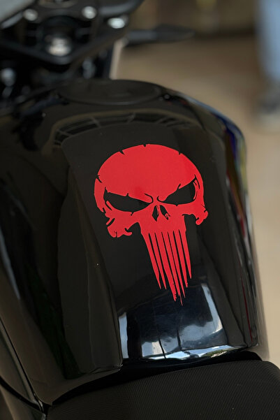 Banxtre Motor ve Kask için Kırmızı Punisher Sticker Etiket (12CMx6CM)