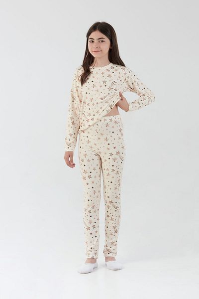 Fulla Moda Star Patterned Suede Girls' Pajama Set