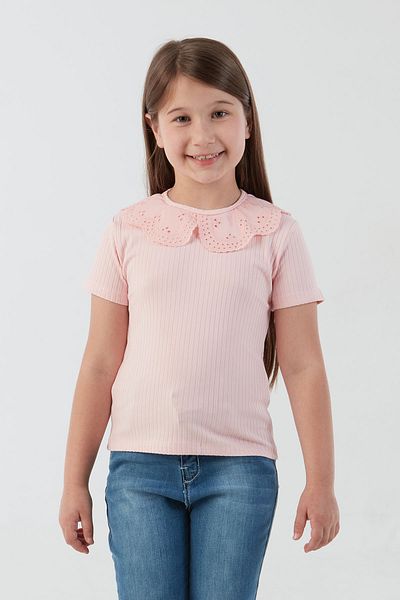 Fulla Moda Baby Collar Ribbed Girl's T-Shirt