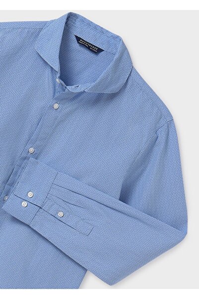 MAYORAL Boy's Long Sleeve Micro Printed Shirt Blue