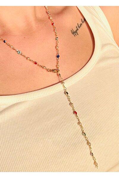 T-HAZEL Y Necklace Drop Colorful Stone 60 cm Aly Necklace