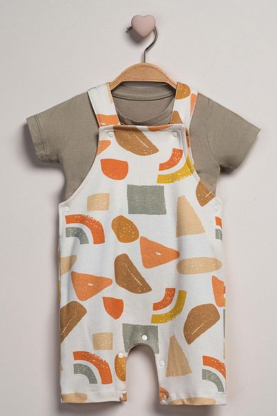 Mini Ropa Summer Salopet T-Shirt Set Geometric Patterned Salopet Set