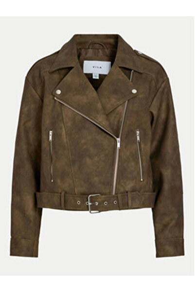 VILA vila Women's Faux Leather Jacket 14102785 Brown