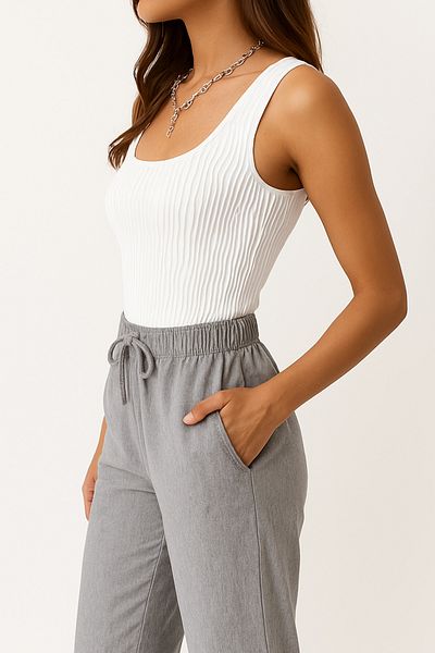 Firststops Women's Gray Trousers – High Waist, Lace-Up, Loose Comfortable Fit, Casual and Stylish Use