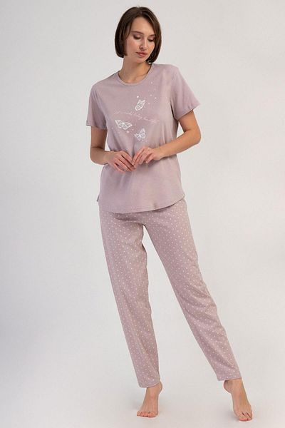 VİENETTA Women's Plus Size Short Sleeve Powder Pajamas Set C0T7N2O804