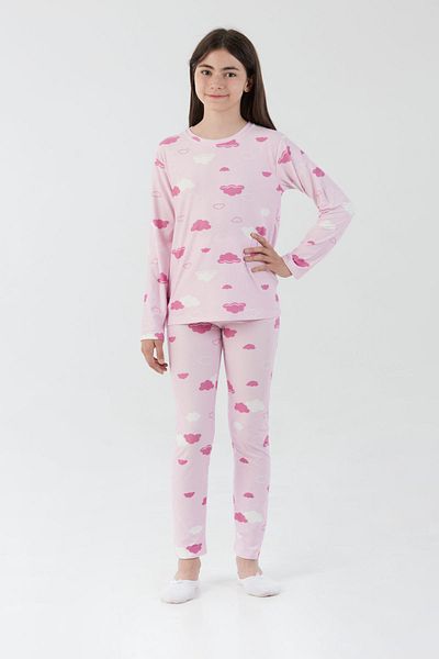 Fulla Moda Cloud Patterned Suede Girls' Pajama Set