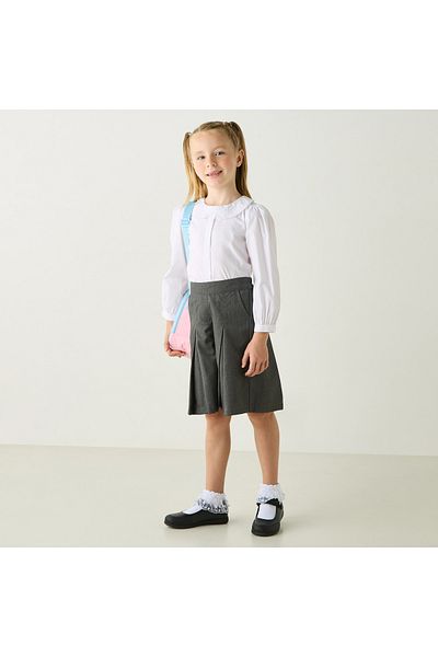 Juniors Solid Long Sleeves Shirt With Embroidered Peter Pan Collar