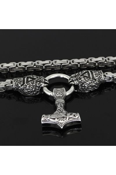 Viking Claw Norse Mythology Thor Mjolinir & King Chain 316L Steel Pendant