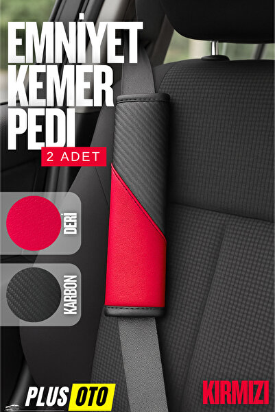 PlusOto Kırmızı Emniyet Kemer Pedi 2 Adet Cırtlı Emniyet Kemer Kılıfı Omuz ve...