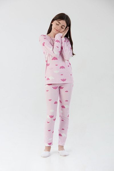 Fulla Moda Cloud Patterned Suede Girls' Pajama Set