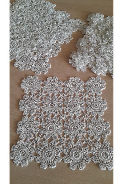 Papatyam Hand Knitted Crochet 11 Pcs (16X16) 3 Pcs (17X17) Lace/Handmade Dowry Lace/Floss