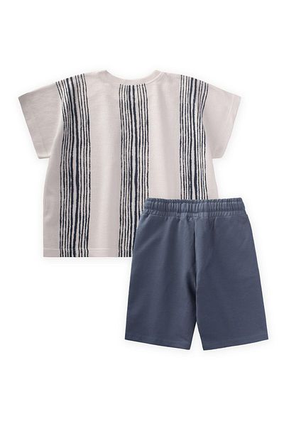 Cigit Oversize Striped T-Shirt Set 2-9 Years Ecru Navy Blue