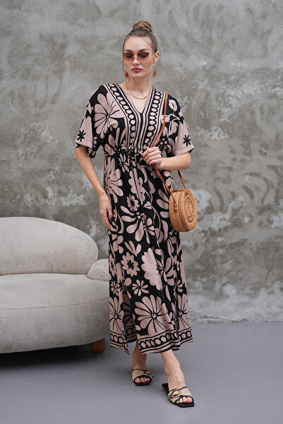 NAVY Φόρεμα από βισκόζη με λαιμόκοψη V, μανίκια νυχτερίδα και σχισμή, με ζώνη