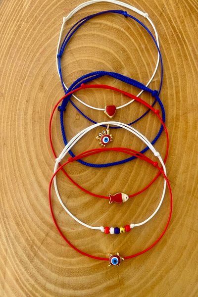 Shepidi 6 Pcs Heart Fish Crab Camping Turtle Bead Red White Navy Blue Rope Anklet