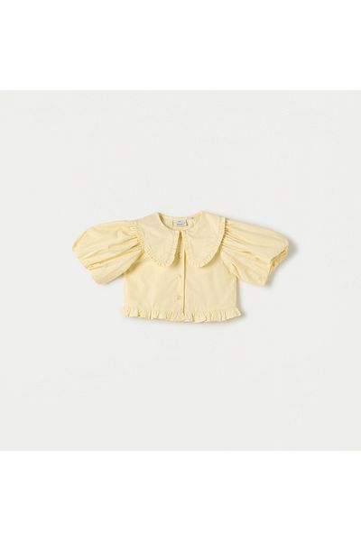Juniors A-Line Top With Peter Pan Collar And Ruffle Detail