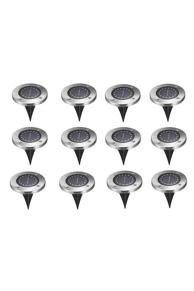 kik Set 12 bucati lampa solara de gradina tip LED, 12 cm, argintiu