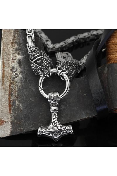 Viking Claw Norse Mythology Thor Mjolinir & King Chain 316L Steel Pendant