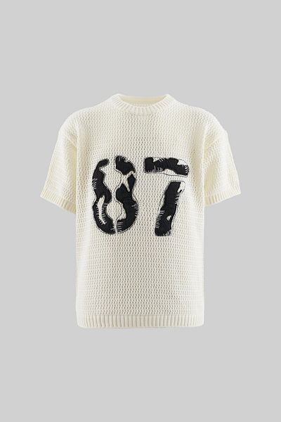 Machinist Mchnst Knit 87 Applique Detailed Tee Ecru