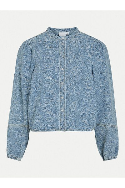 VILA Cămașă din denim pentru femei 14103484 albastră