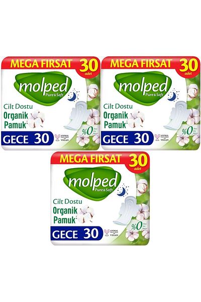 Molped Pure&Soft Sanitary Pad Night 90 (3Pk*30) Pieces Mega Pk