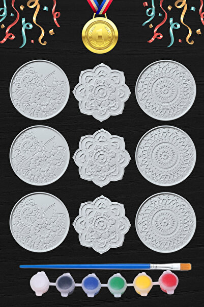 Craft3D Atölye Mandala 9 Adet (3D)- Beton/taş/figür/büst Boyama Seti-Çocuk Bo...
