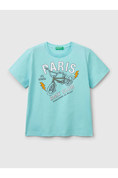 Benetton تيشيرت مطبوع للأولاد باللون الفيروزي من عمر 1 إلى 6 سنوات