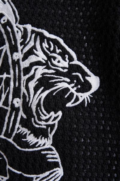 Machinist Mchnst Knit Tiger Detailed Tee Black