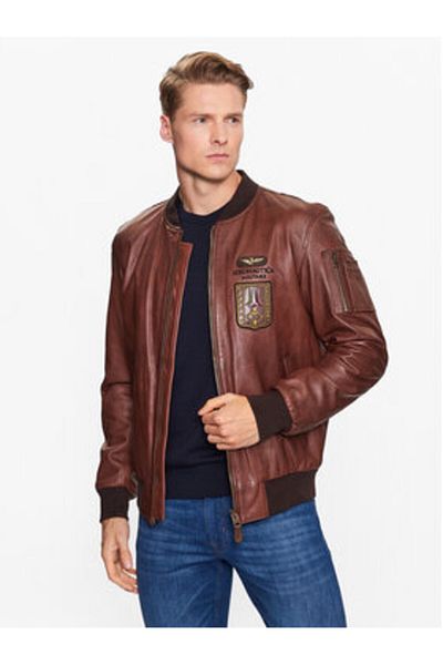 Aeronautica Militare Jachetă de piele pentru bărbați 231PN5026PL183 maro