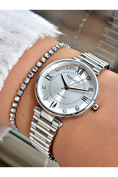 Ferrucci Ferrucci̇ Stone Numbers Silver Metal Woman Wristwatch