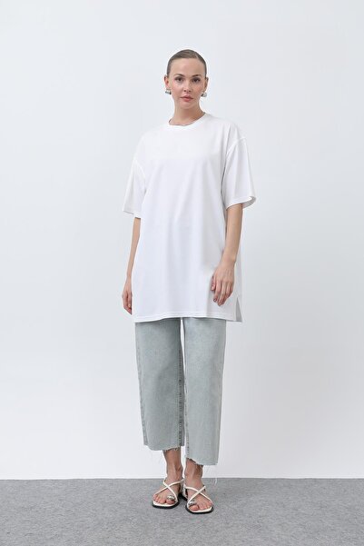 Puane Women's Long Loose Cut Tshirt - 40009Tsh - Ecru