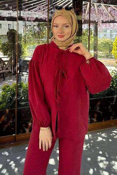 Tesettür Diyarı Tansel Fabric Bow Tie Hijab Suit